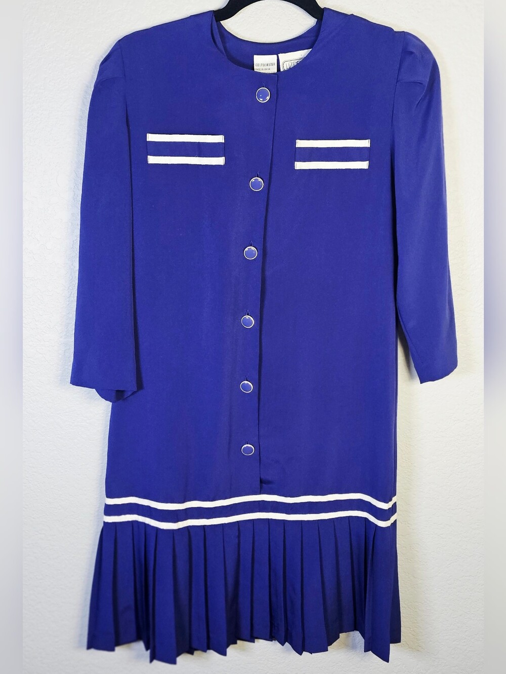 Vintage Liz Petites Cobalt Blue Pleated Hem Dress Size 8 Petite